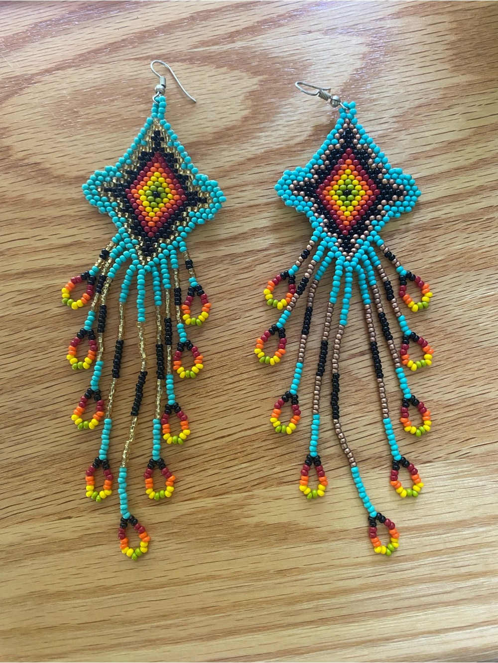 Turquoise Multicolor Beaded Fringe Earrings - Women Jewelry